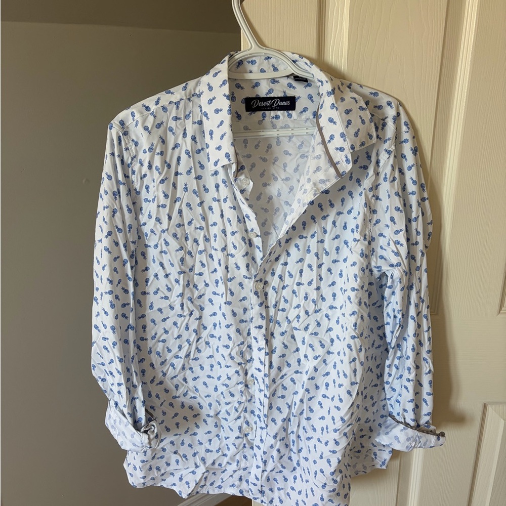 Desert Dunes White and Blue Casual Button Down Shirt
